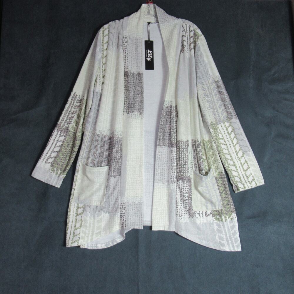 Lily by Firmiana Cardigan Size XL Multicolor Graphic Open Front Casual NWT